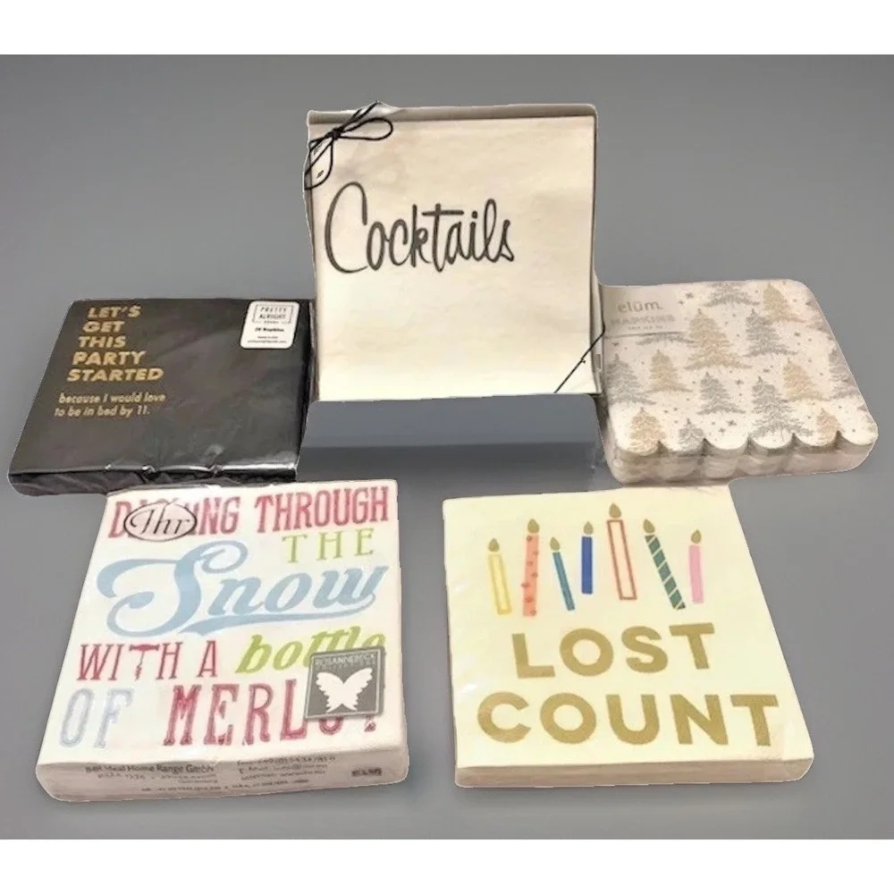 Cocktail Napkin LOT Holiday Retro Birthday Party Christmas Napkin Barware VTG
